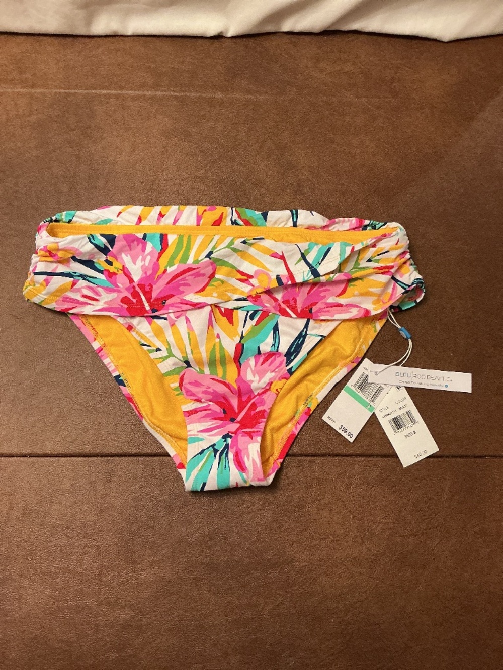 Blue Rod Beattie Tropical Floral Fold-over Bikini Swim Bottom Size 8 NWT
